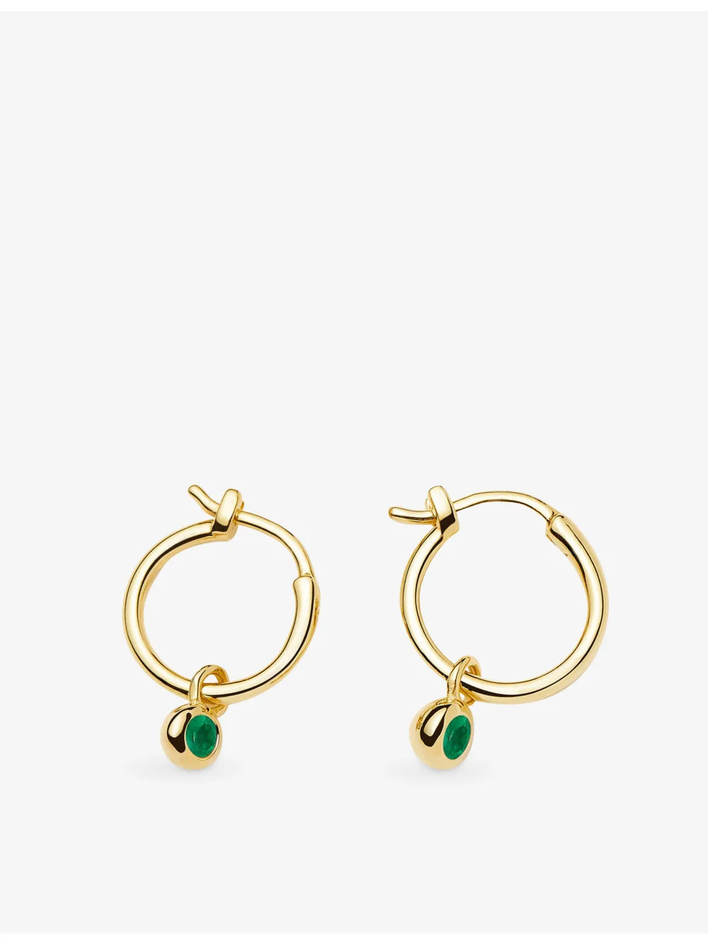 May Birthstone Mini Charm 18ct Yellow Gold Plated Brass And Green Onyx Hoop Earrings - 1