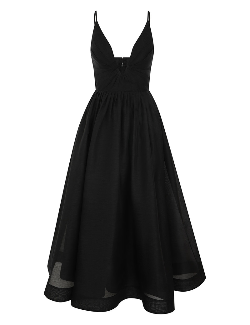 Zimmermann ILLUMINATE V NECK MIDI DRESS - 1162DS251BLK | REVERSIBLE