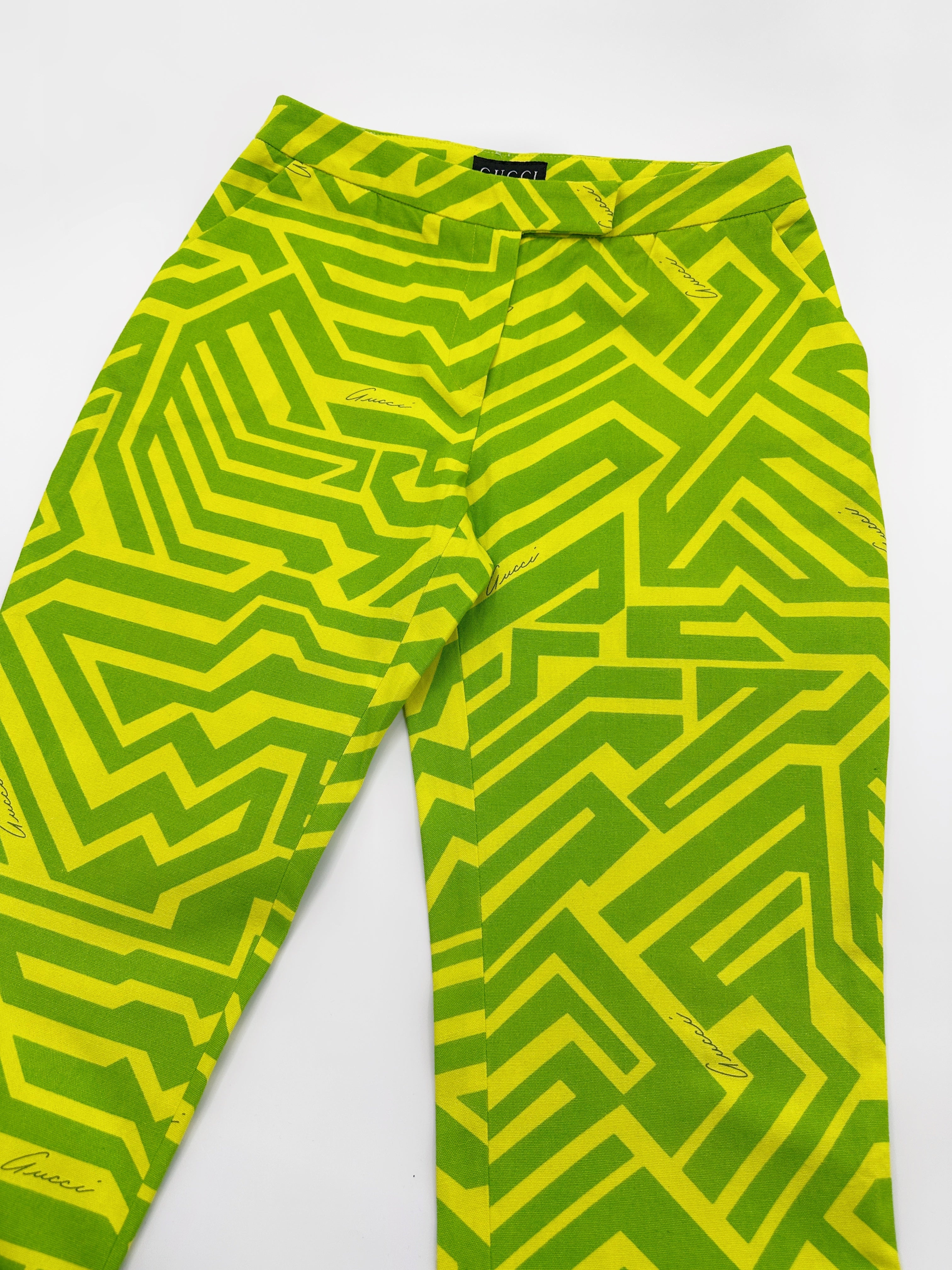 Gucci Spring 1996 Tom Ford Green Geometric Print Denim Trousers Pants 38 - 4