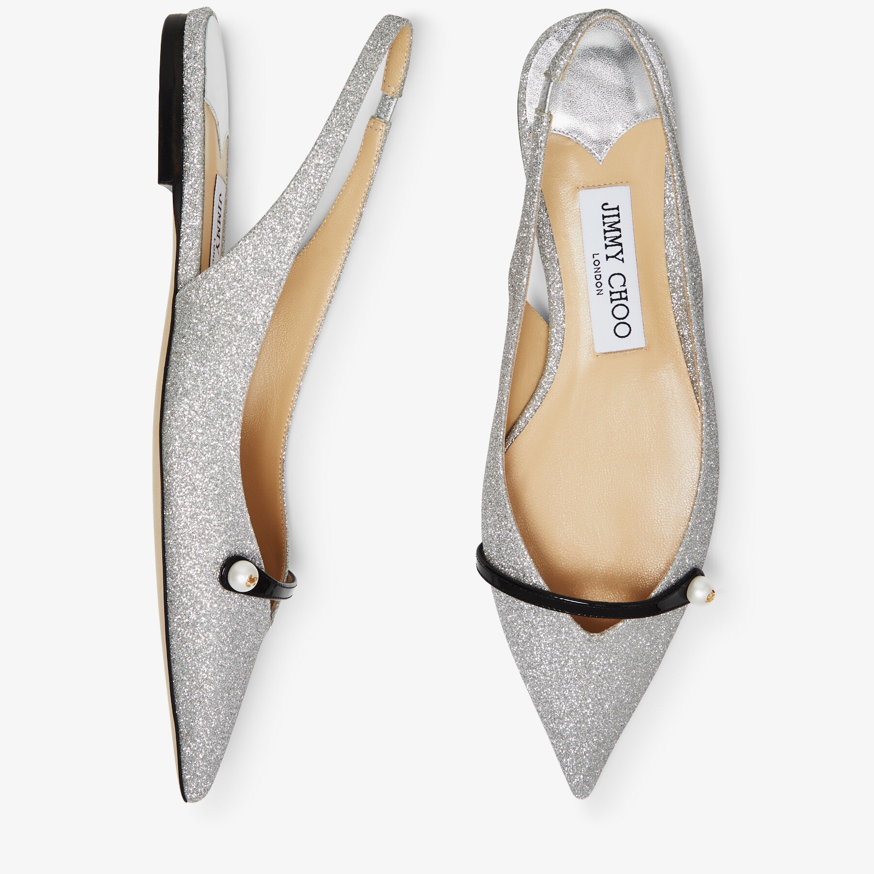 Amita Flat
Black Patent Slingback Flats with Glitter - 4