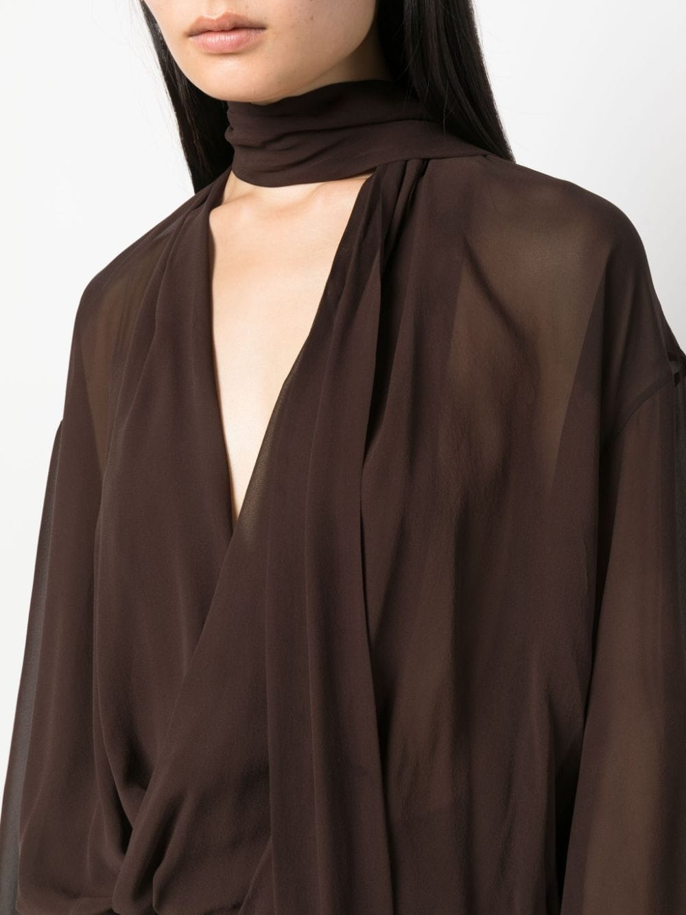 draped semi-sheer silk blouse - 5