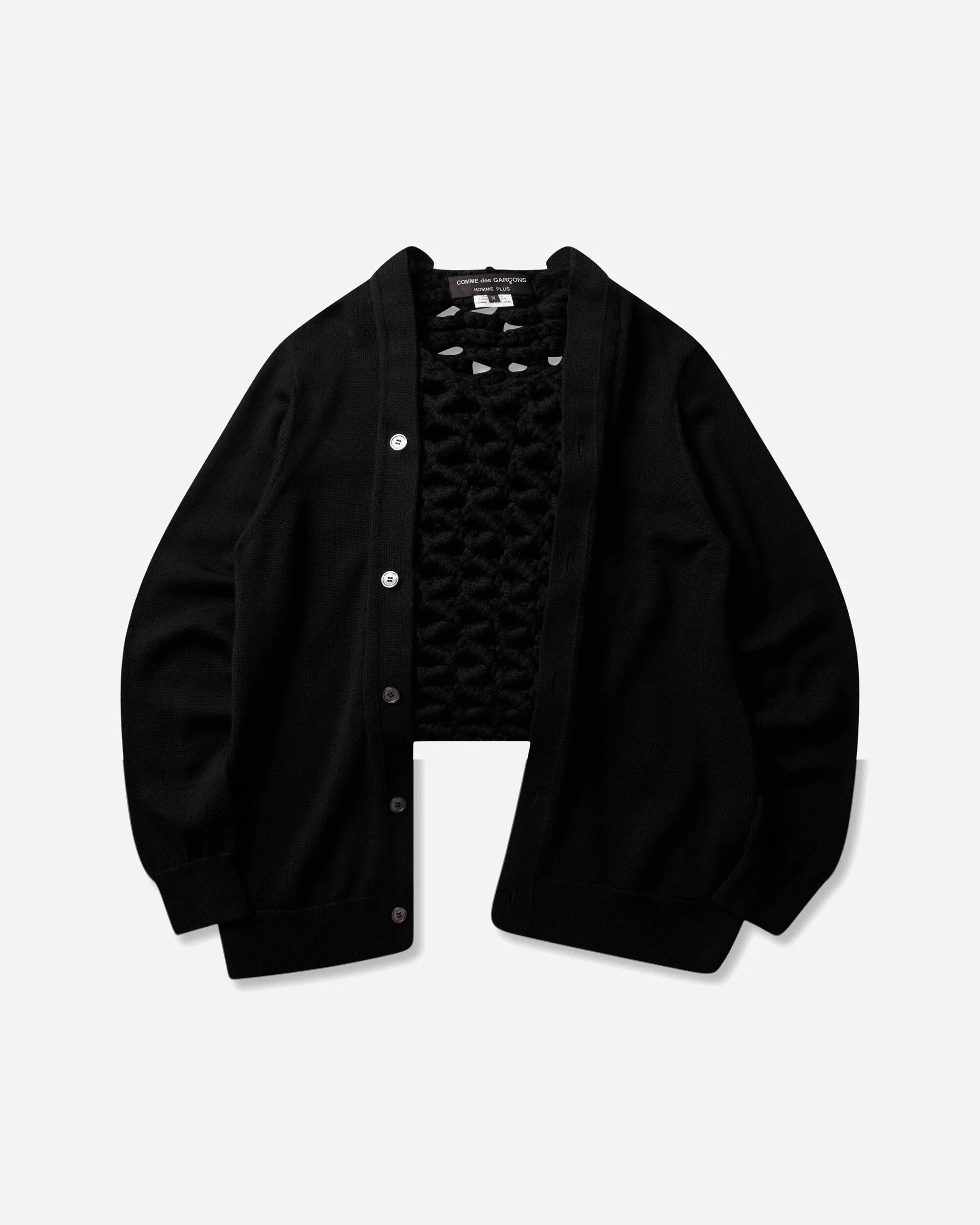 Men's Layered Crochet Wool Cardigan Black - 1