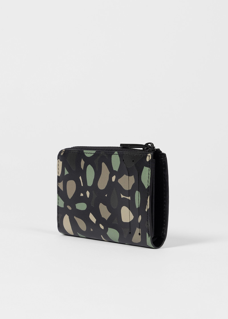 Paul Smith Black Leather Floral PS Happy Zip Pouch Wallet outlook
