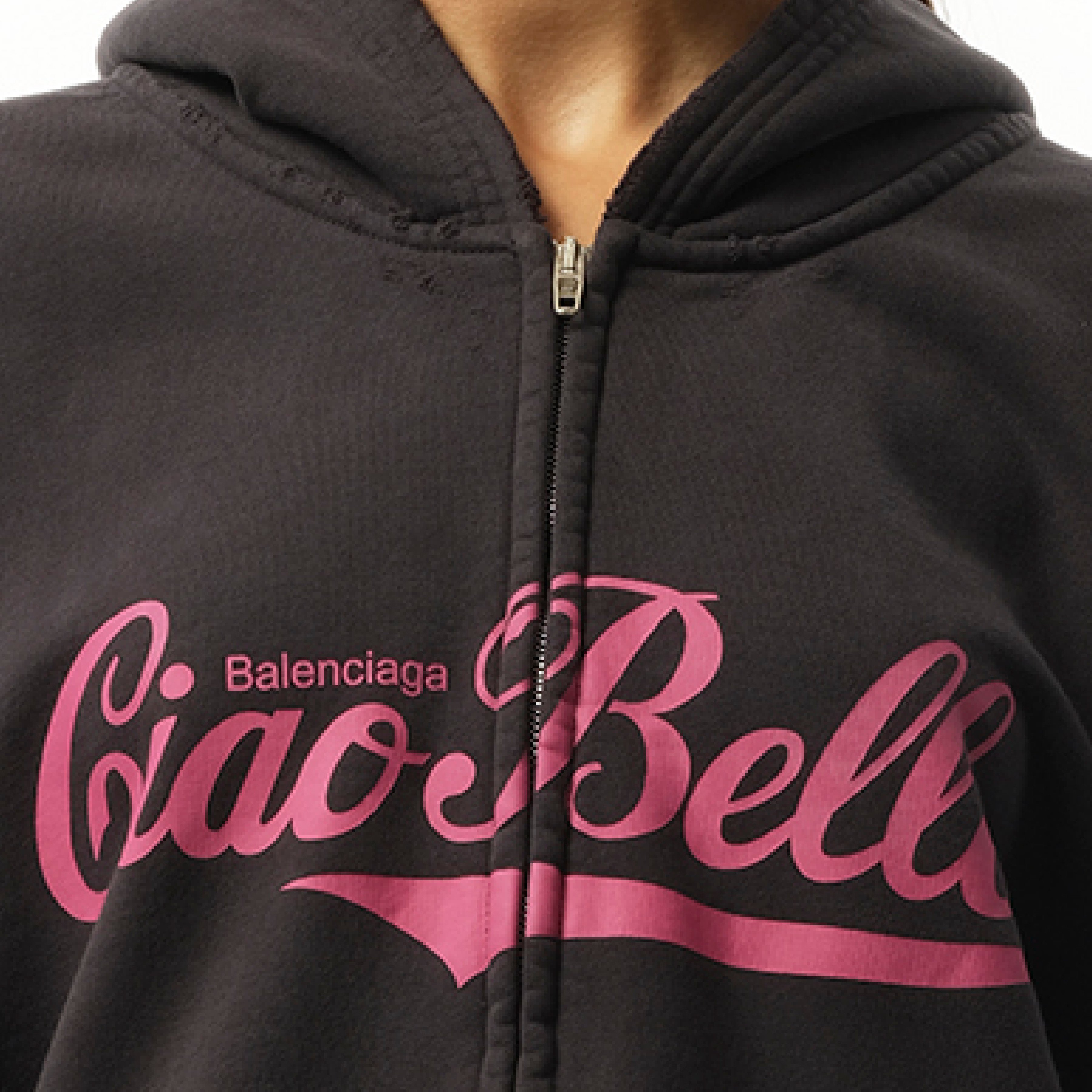 BALENCIAGA Ciao Bello Pulled Hoodie in Washed Black | marais