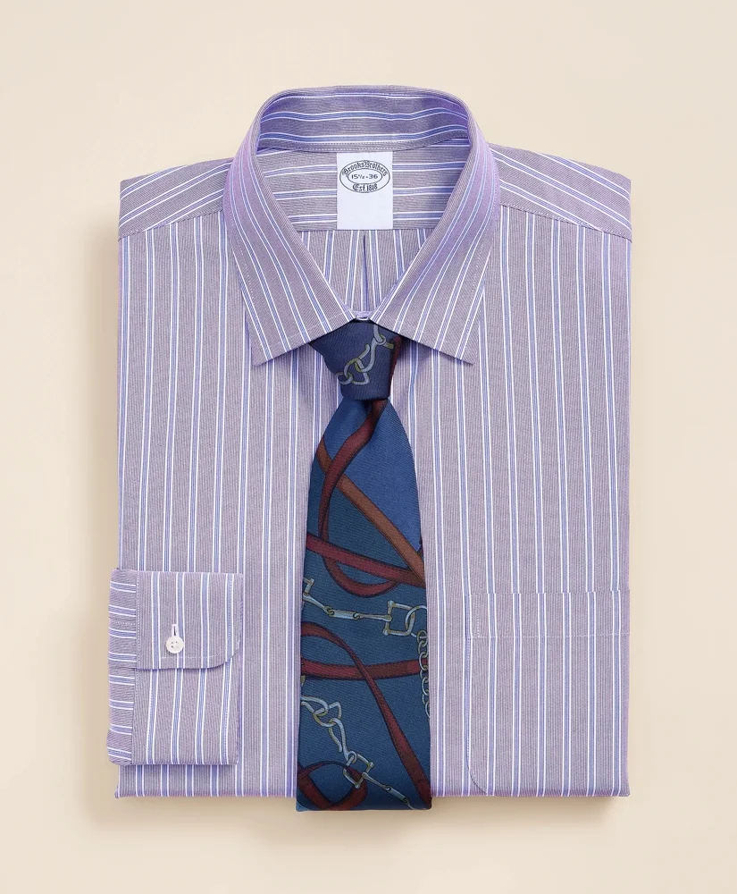 Supima® Cotton Non-Iron Pinpoint Oxford Ainsley Collar Stripe Dress Shirt - 1