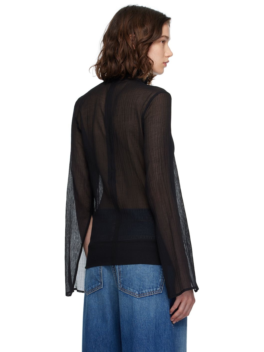 Black Slit Sleeve Blouse - 3