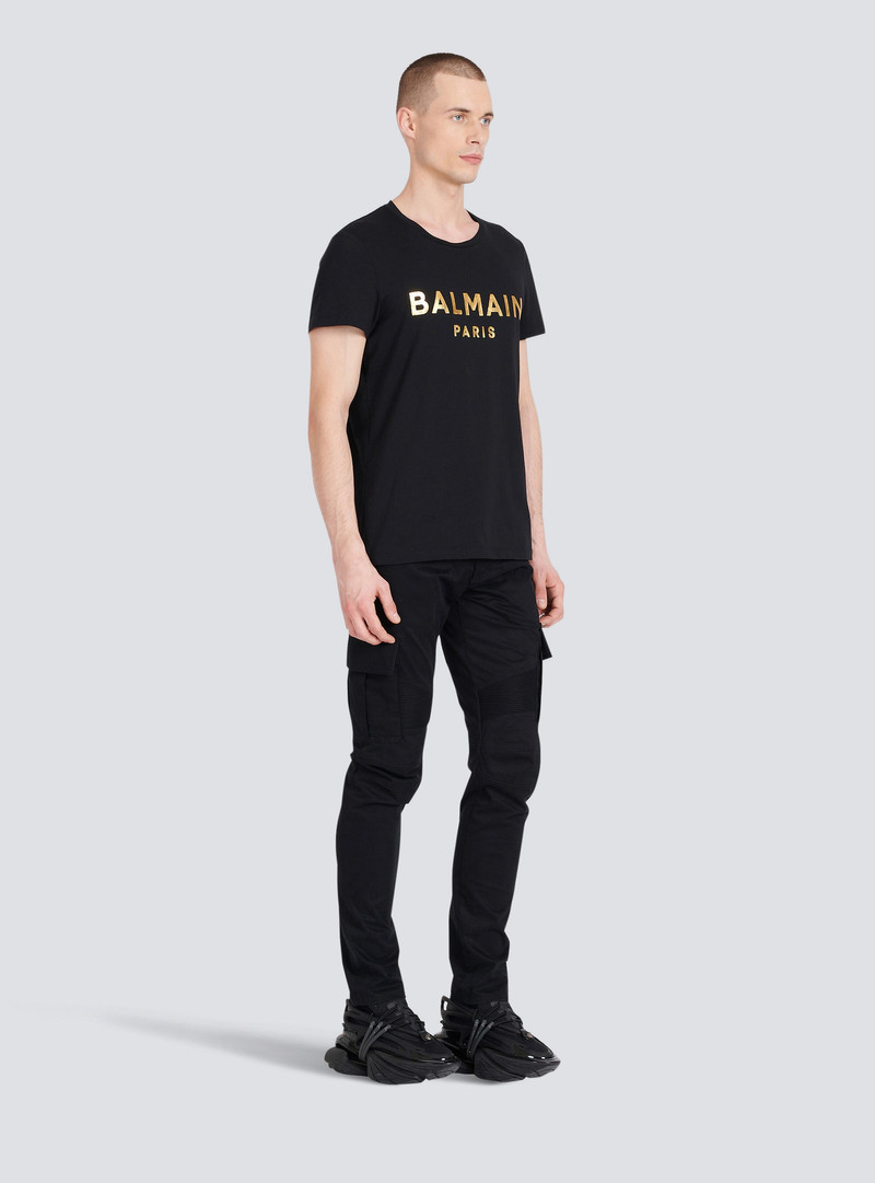 Eco-designed 코튼 Balmain Paris 로고 인쇄가있는 T 셔츠 5
