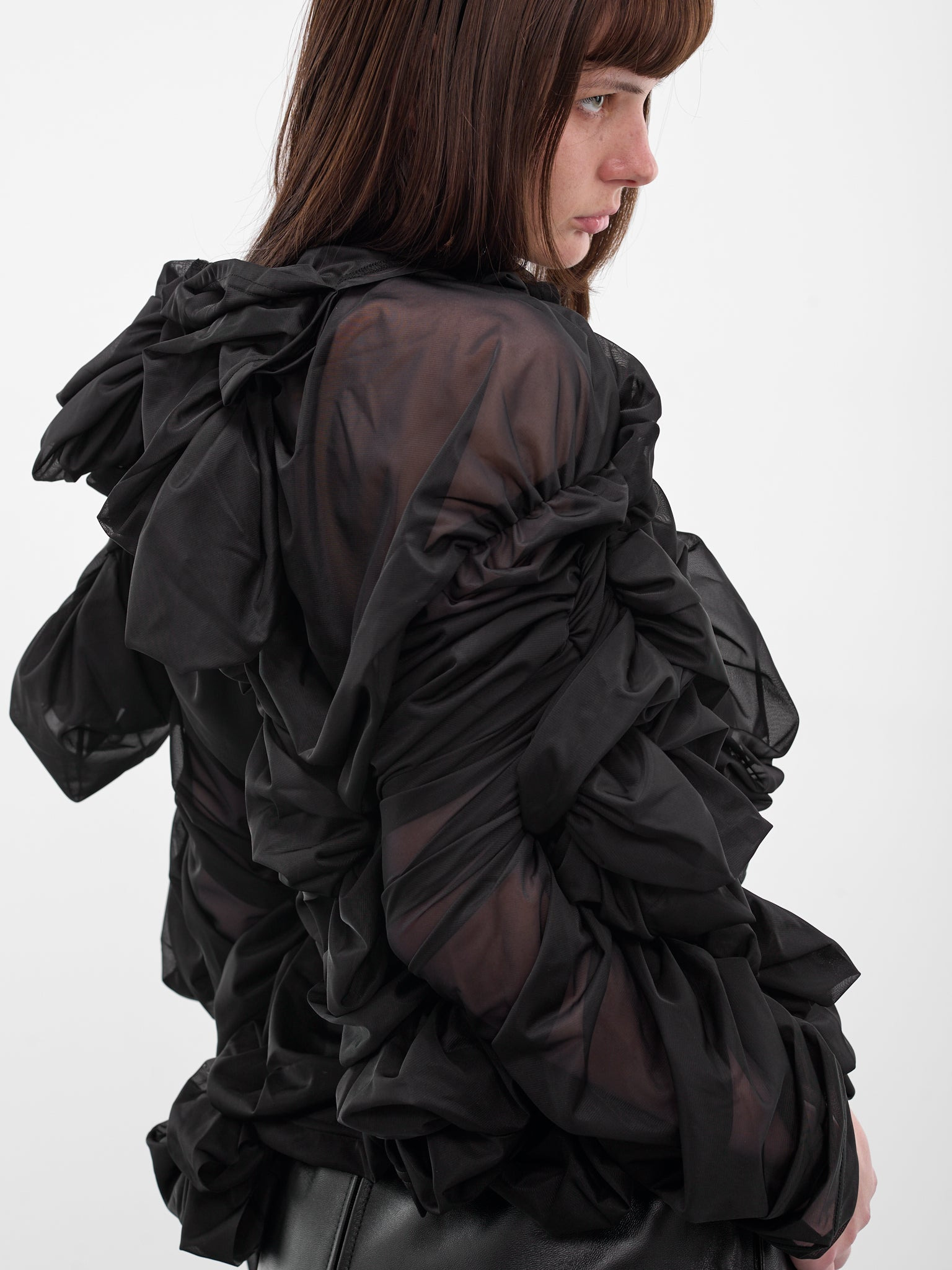Black Sculptural Draped Layering Top - 5