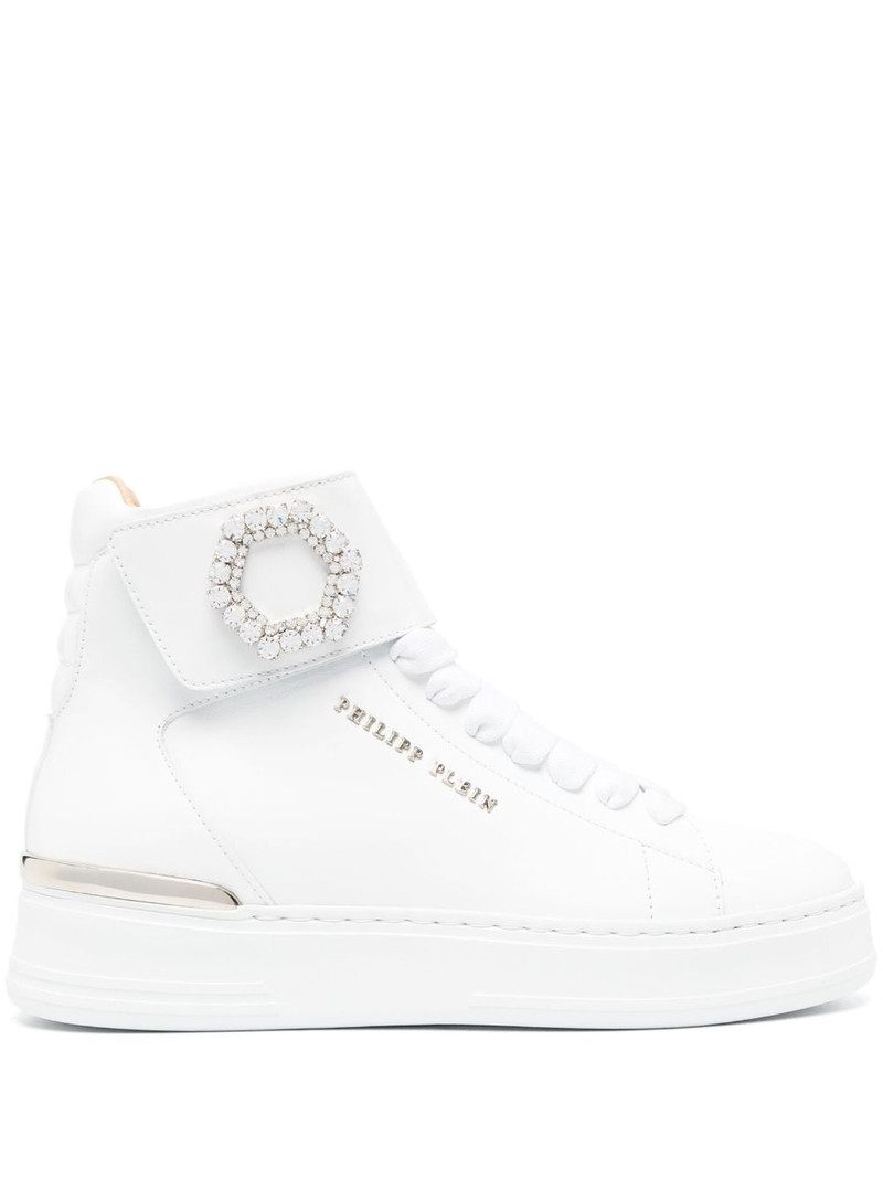 Crystal leather hi-top sneakers 1