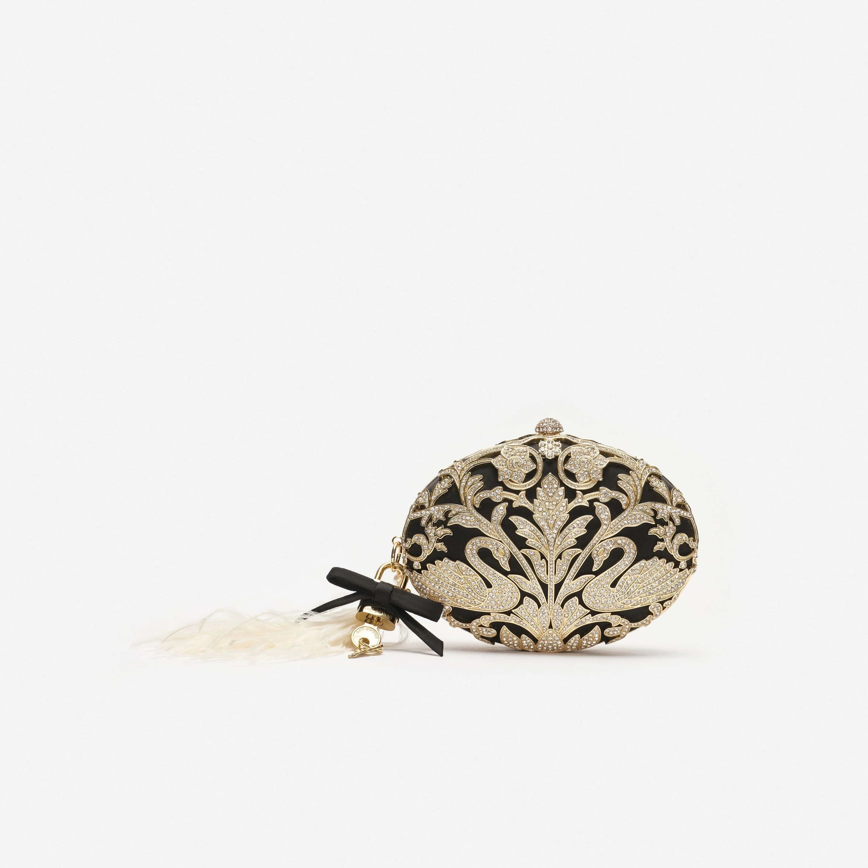 Black Crystal Oval Clutch Bag - 1