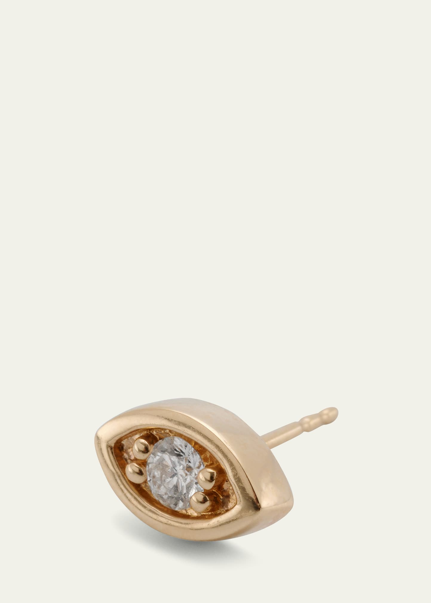 Yellow Gold Diamond Center Evil Eye Stud Earring, Single - 3