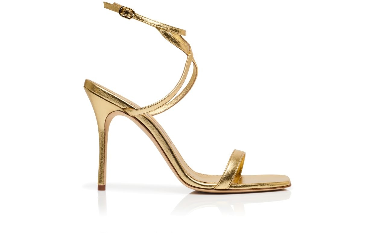 Gold Nappa Leather Ankle Strap Sandals - 1