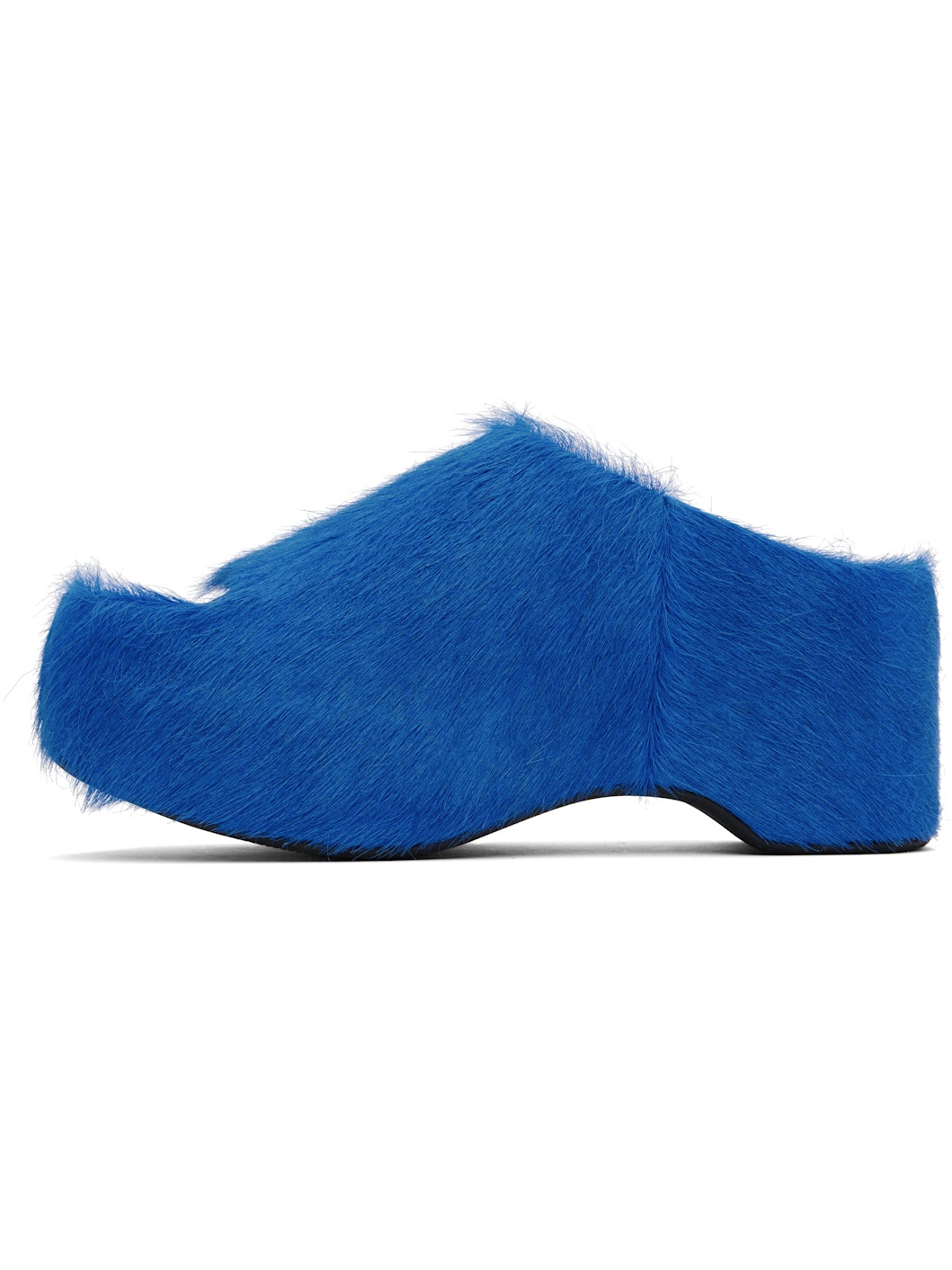 Blue Long-Hair Calfskin Chunky Clog Slide Sandals - 3