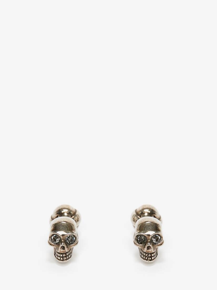 Men's Skull Cufflinks in Antique Silver - 1