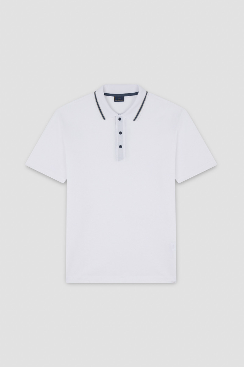 DOUBLE PIQUÉ COTTON POLO WITH STRIPED DETAILS - 1
