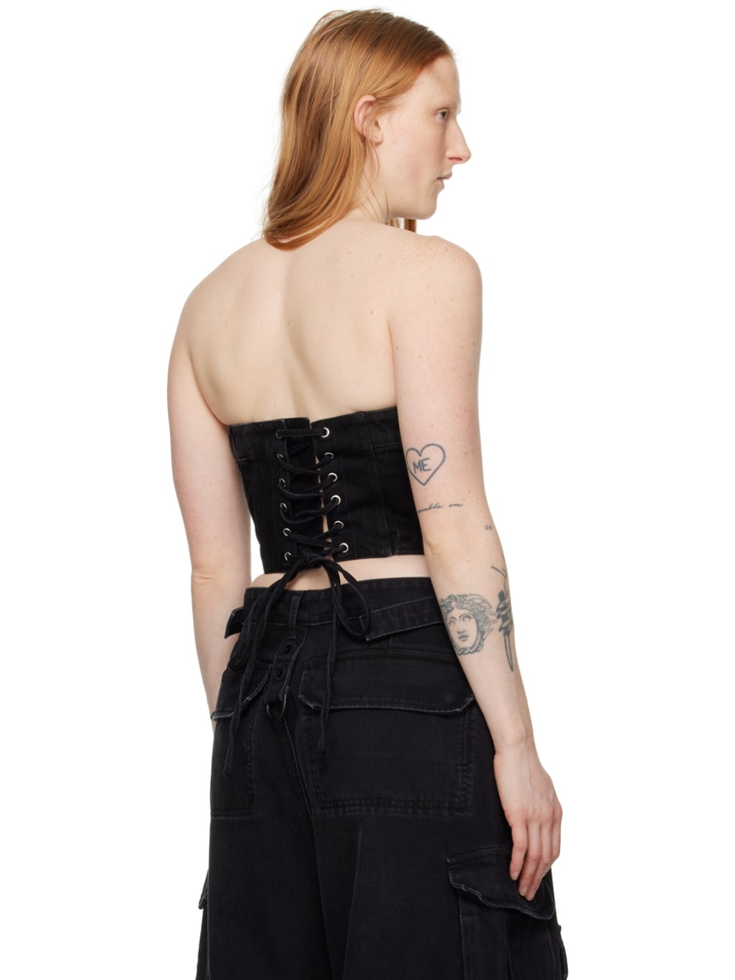 Black Paneled Denim Tank Top - 3