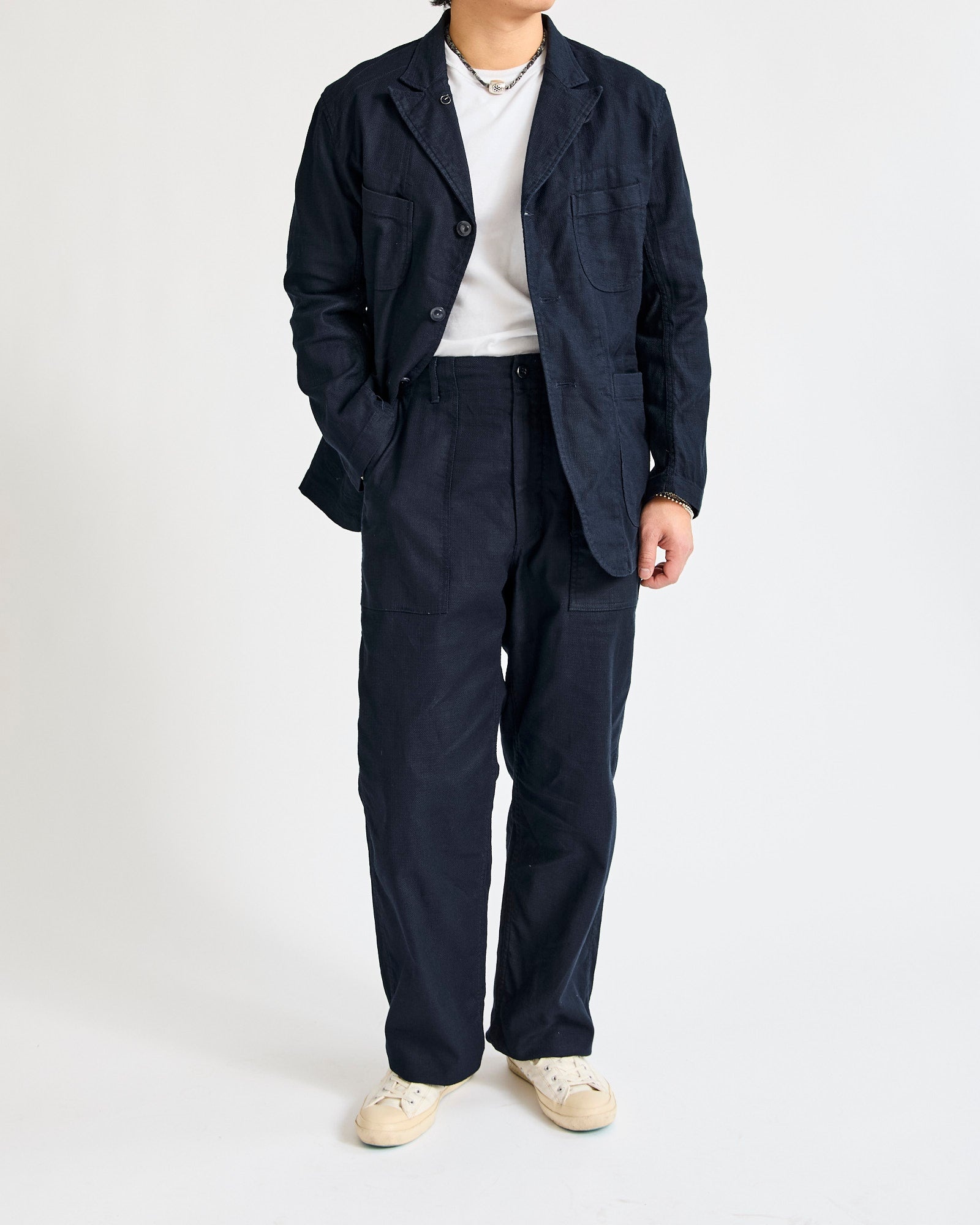 Bedford Jacket in Dark Navy Cotton Linen Java Cloth - 8