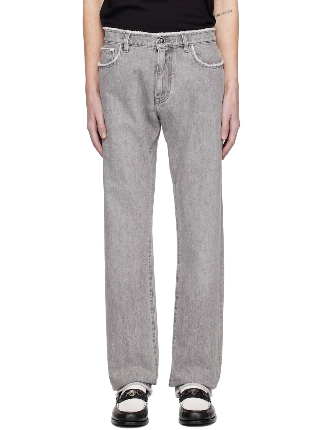 Gray Frayed Regular-Fit Jeans - 1