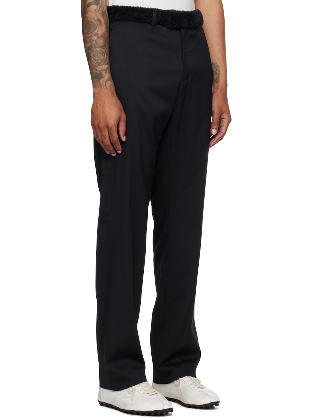 Black Fleece Trim Trousers - 2