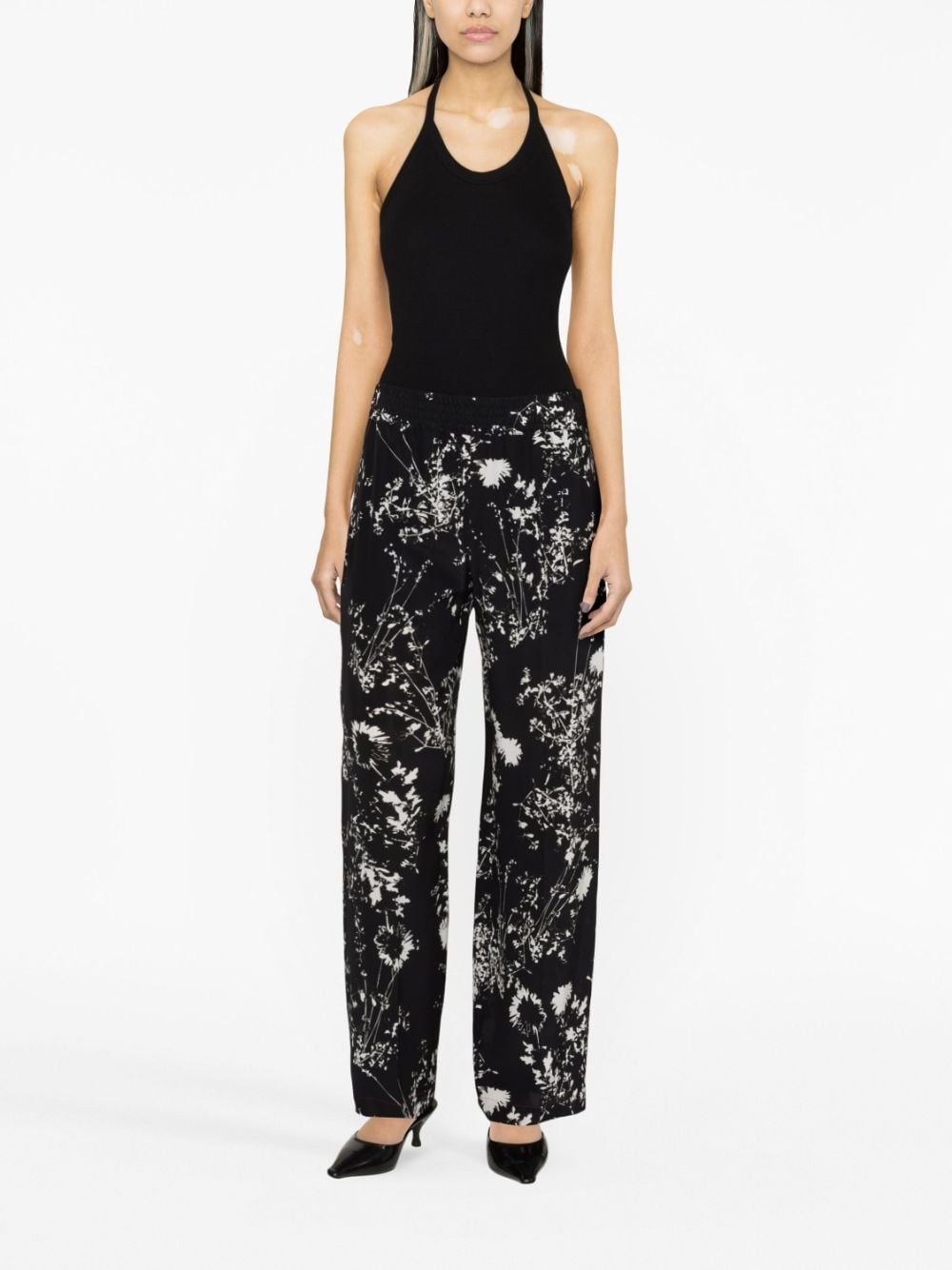 floral-print silk trousers - 2