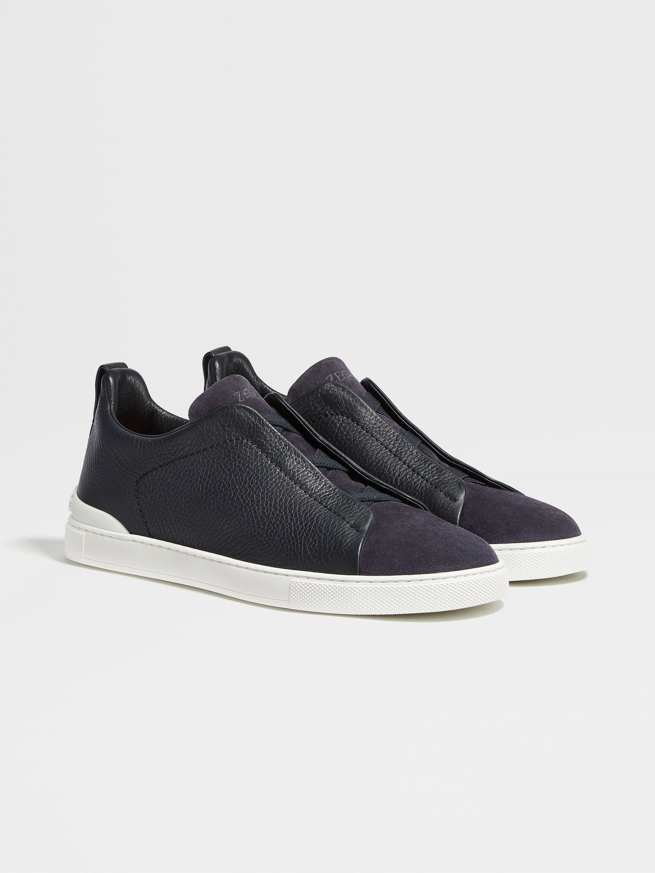 NAVY BLUE LEATHER AND SUEDE TRIPLE STITCH™ SNEAKERS - 1