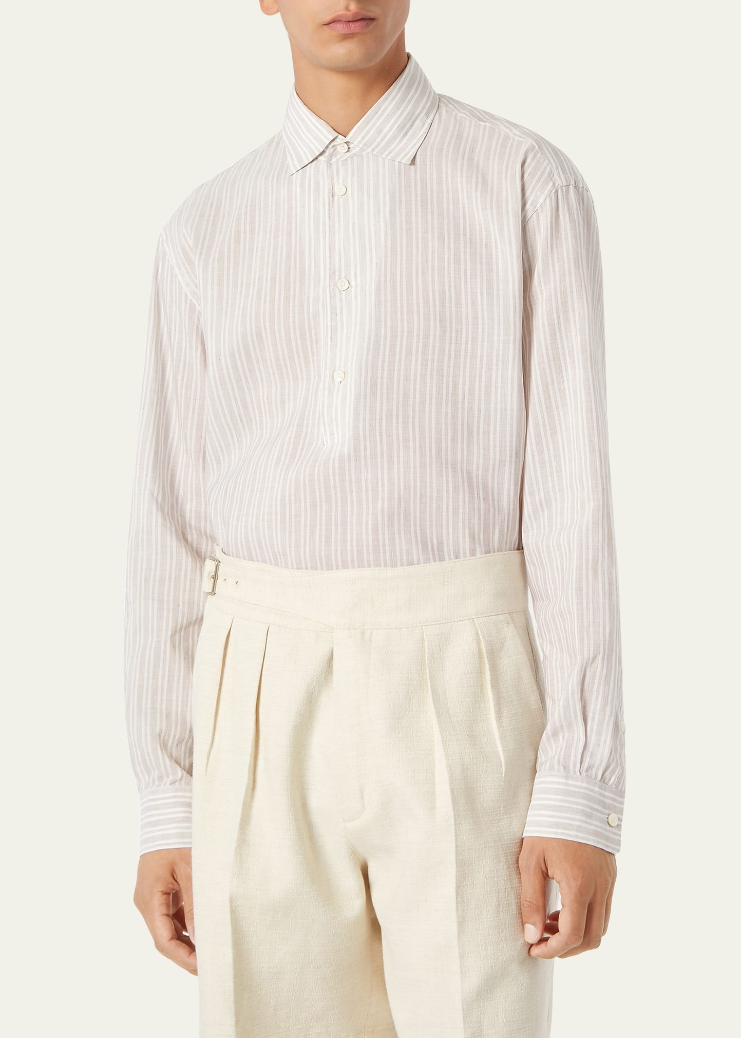 Men's Raffaele Cotton and Linen Stripe Sport Shirt - 4