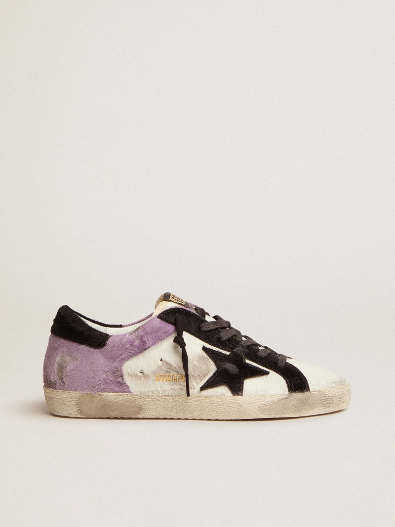 Super-Star sneakers in white and lilac pony skin with black pony skin inserts - 1