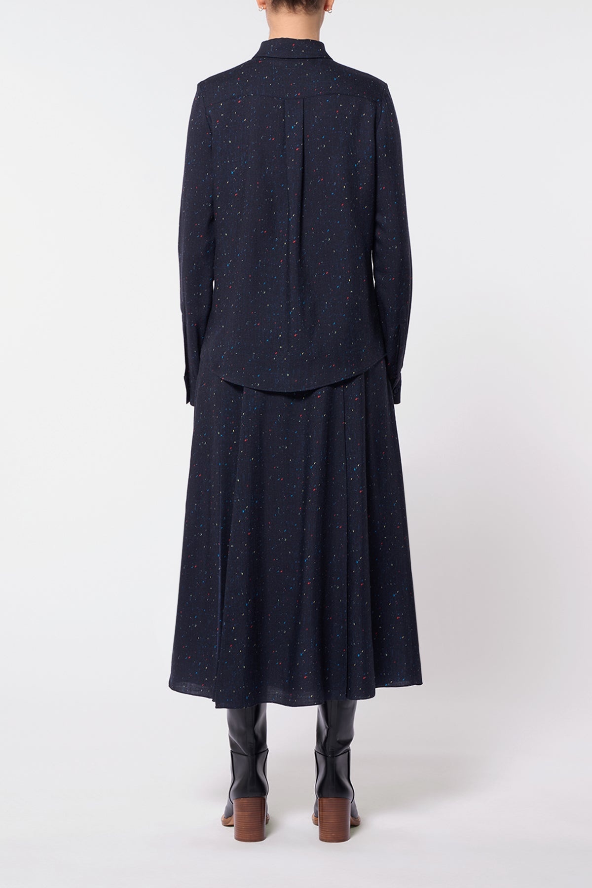 Henri Blouse in Dark Navy Multi Printed Wool - 4
