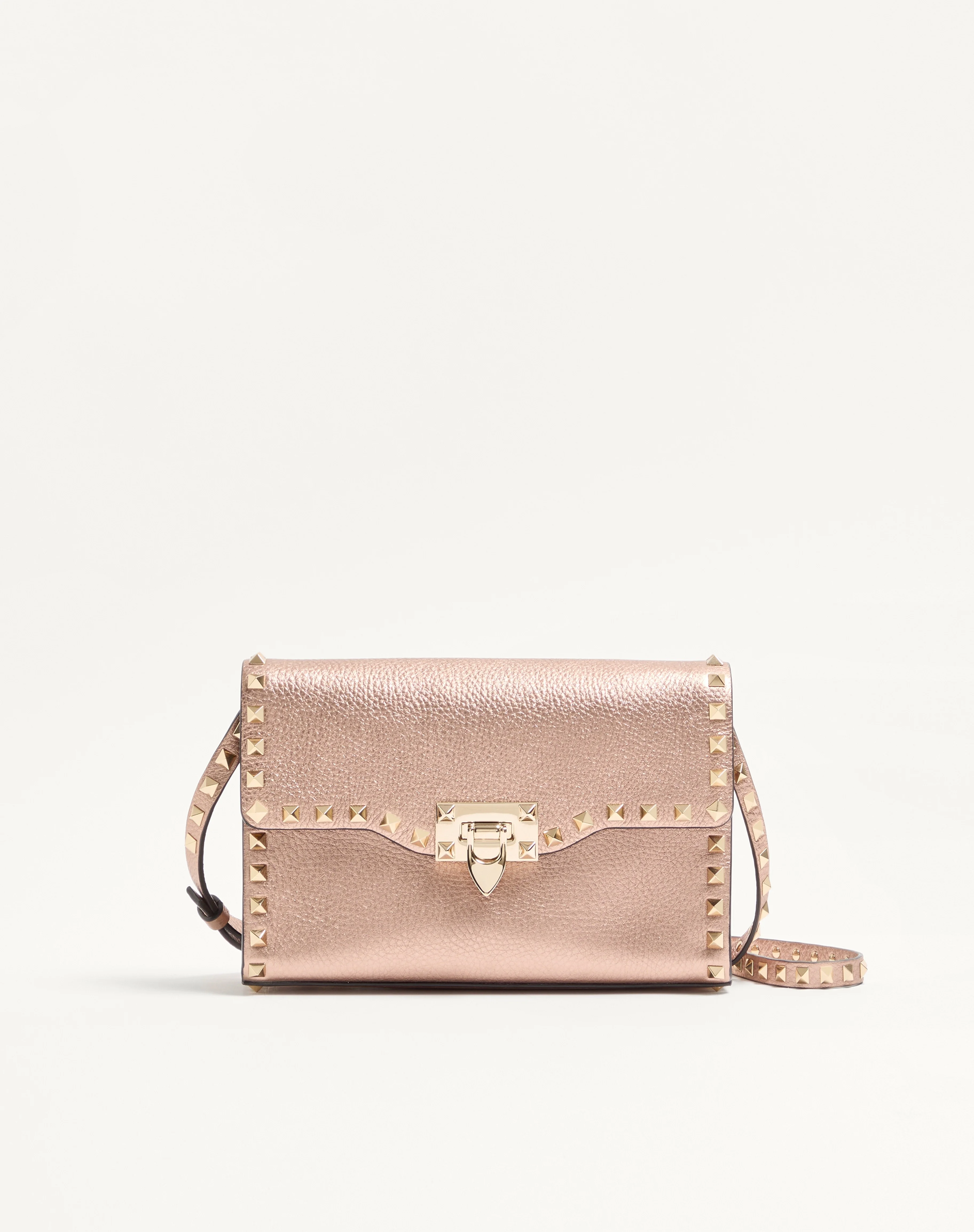 VALENTINO GARAVANI ROCKSTUD SMALL CROSSBODY BAG IN LAMINATED GRAINY CALFSKIN LEATHER - 1