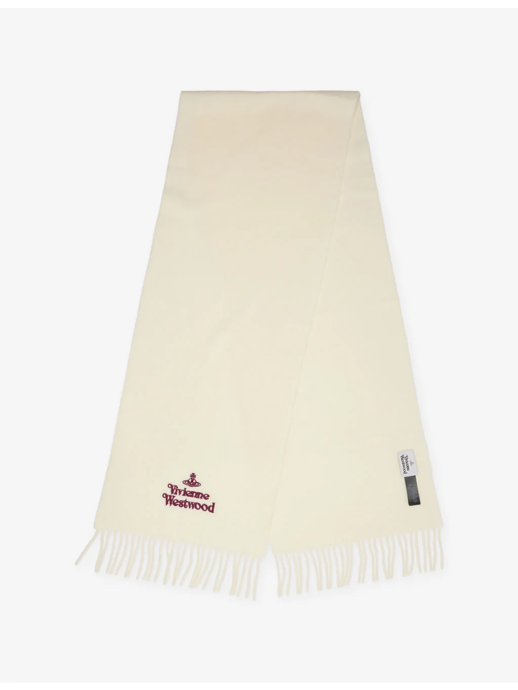 Brand-Embroidered Fringed-Trim Wool Scarf - 1