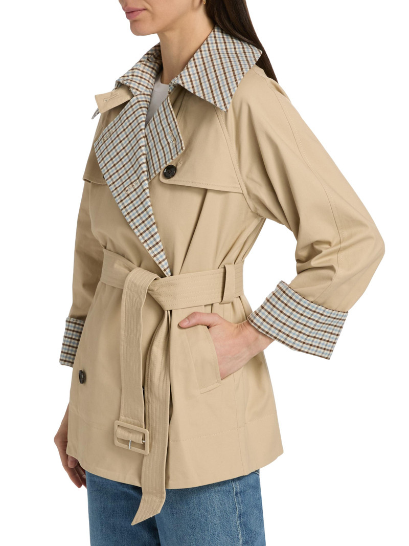 Women's Lucien Plaid-Trim Stretch-Cotton Crop Trench Coat - Sand 4