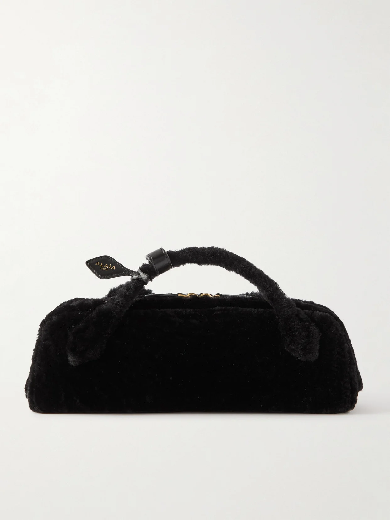 Le Teckel Leather-trimmed Shearling Clutch - 1