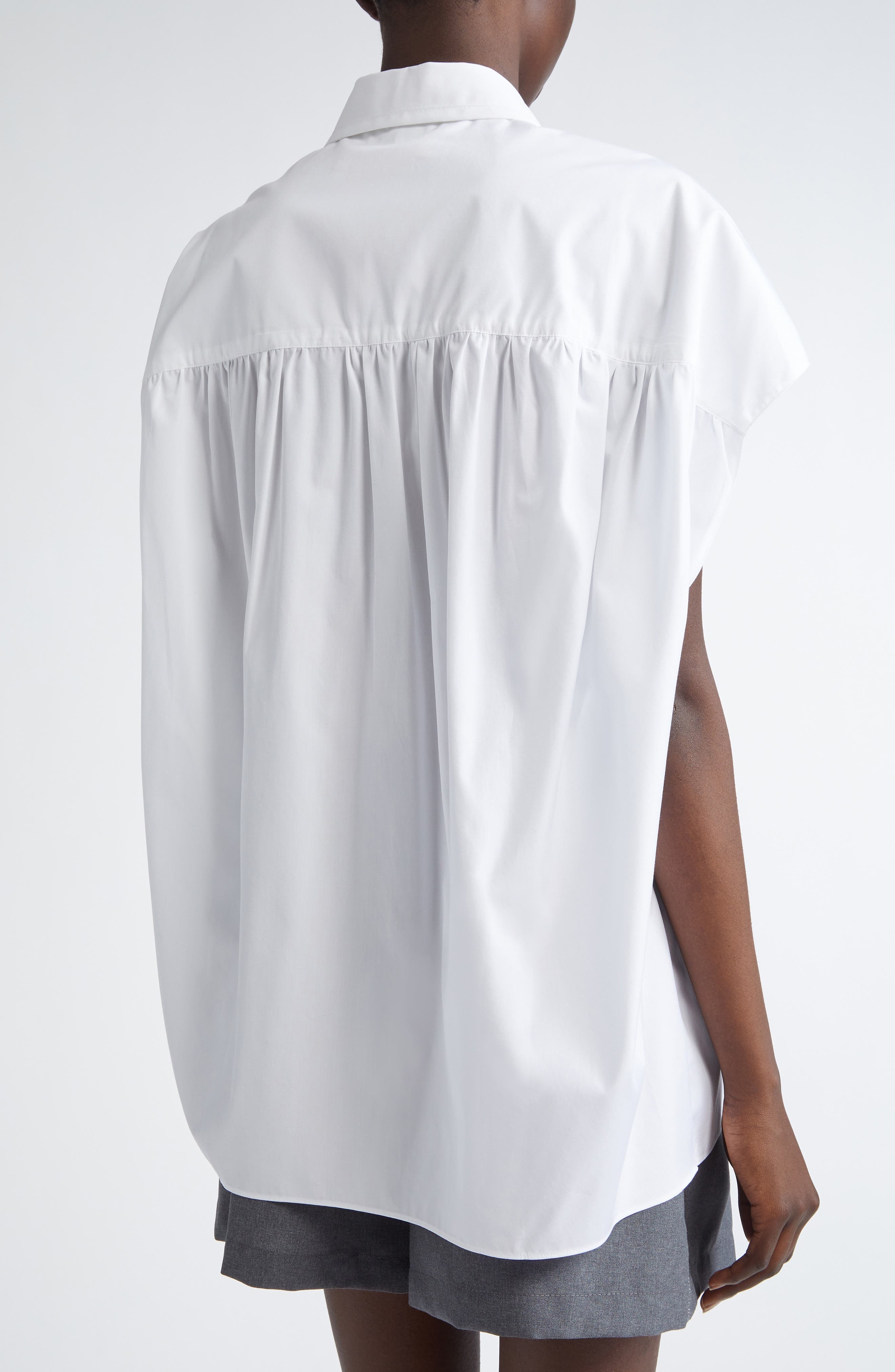 Marni Embroidered Logo Sleeveless Cotton Poplin Cocoon Shirt in Lily/White at Nordstrom - 3