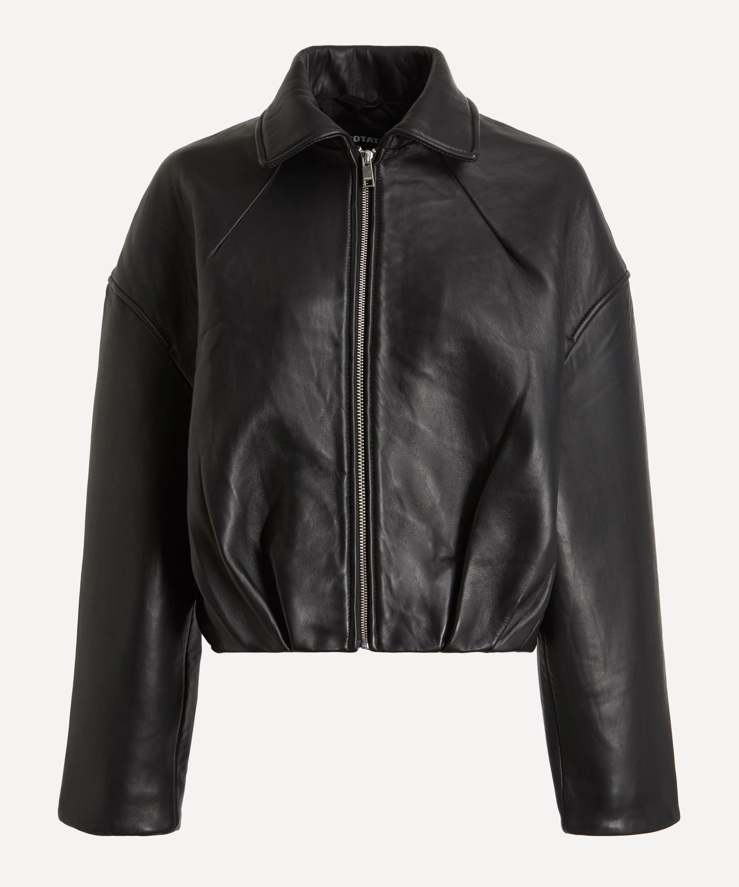 Black Bonded Boxy Leather Jacket - 1
