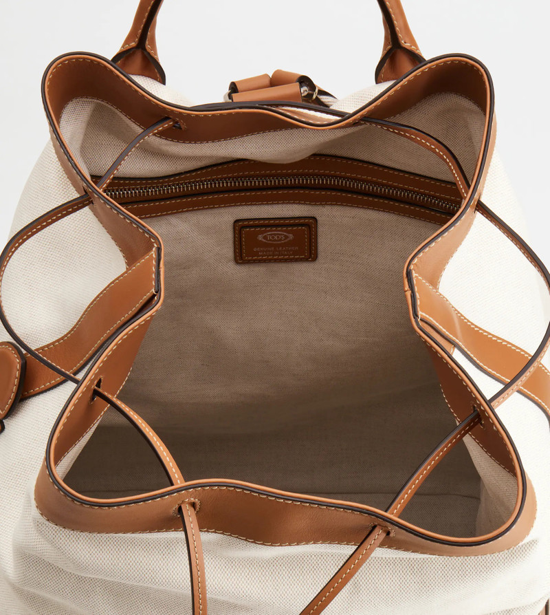 BACKPACK IN CANVAS AND LEATHER MEDIUM - BROWN, BEIGE 6