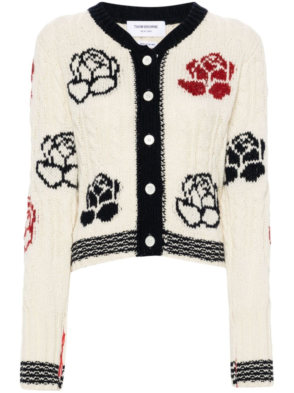 Rose-intarsia cable-knit cardigan - 1
