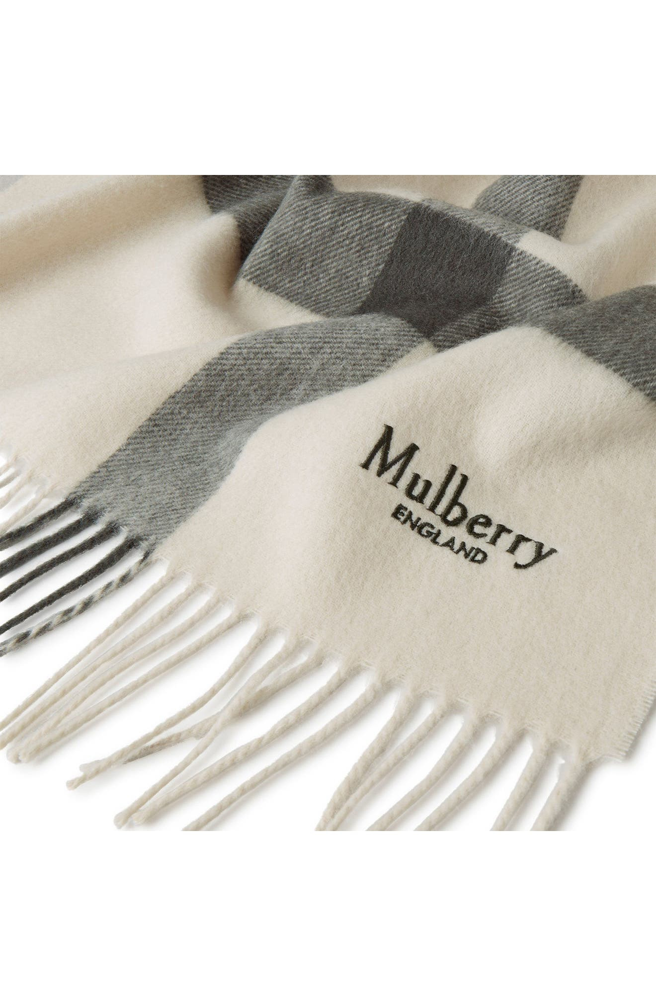 Mulberry Check Merino Wool Scarf in Eggshell/Olive at Nordstrom - 3