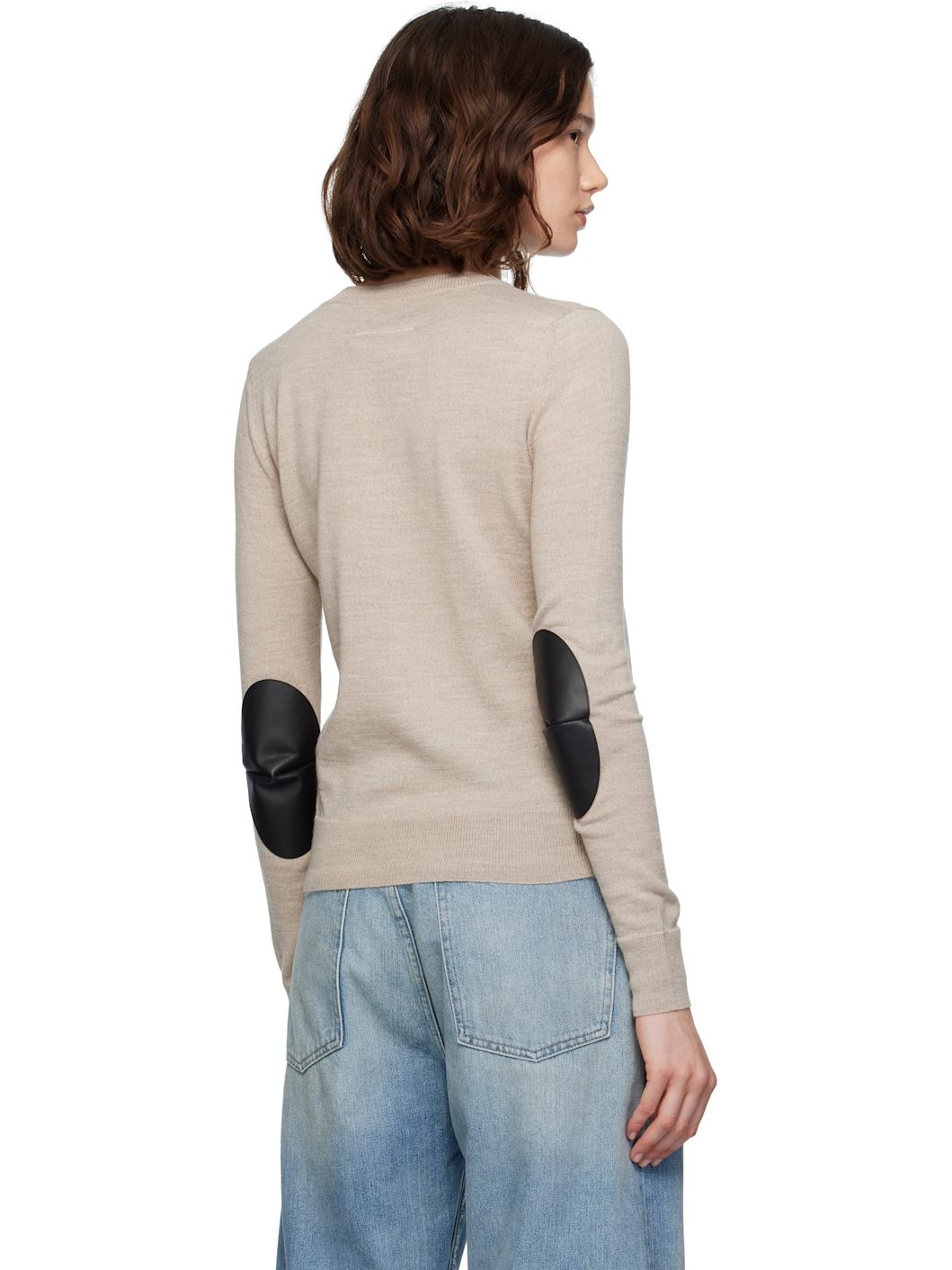 Beige Elbow Patch Sweater - 3