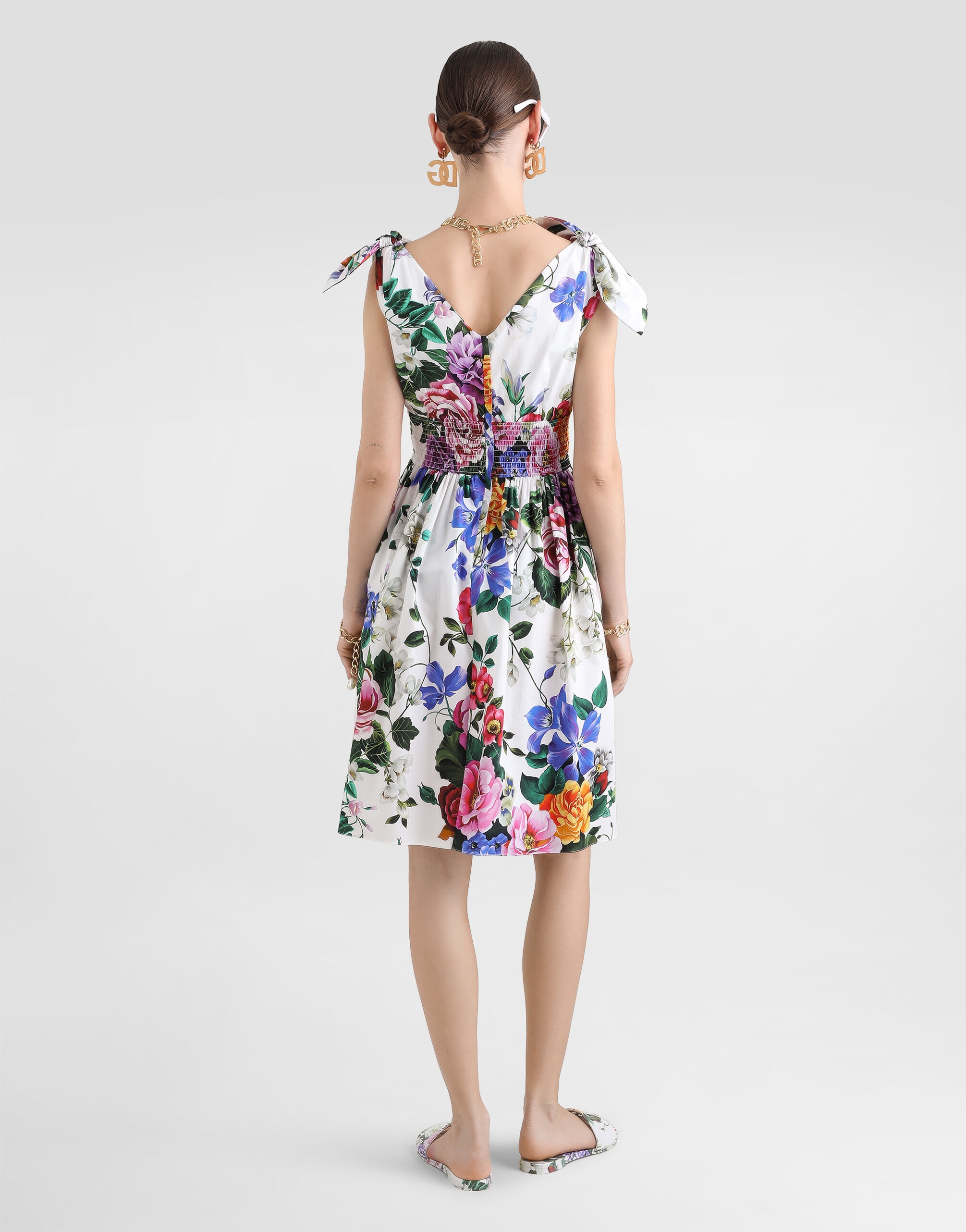 Cotton midi dress with floral print and tie details - 3