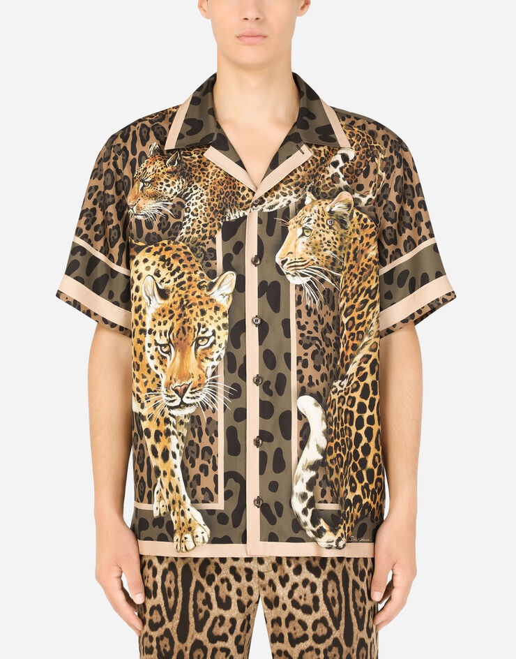 Silk Hawaiian shirt with leopard print - 1