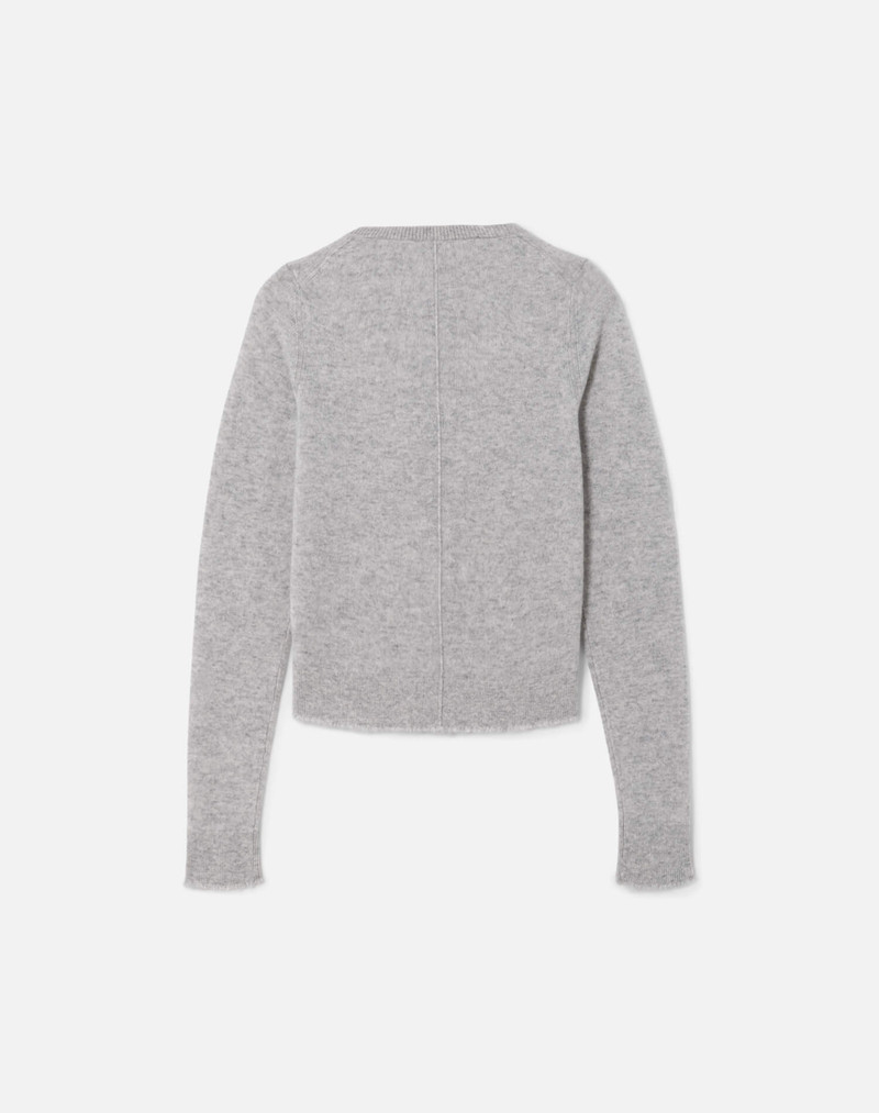 Cashmere Crewneck Cardigan - Light Heather Grey 2