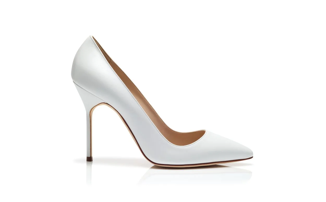White Calf Leather Pointed Toe Pumps - 1
