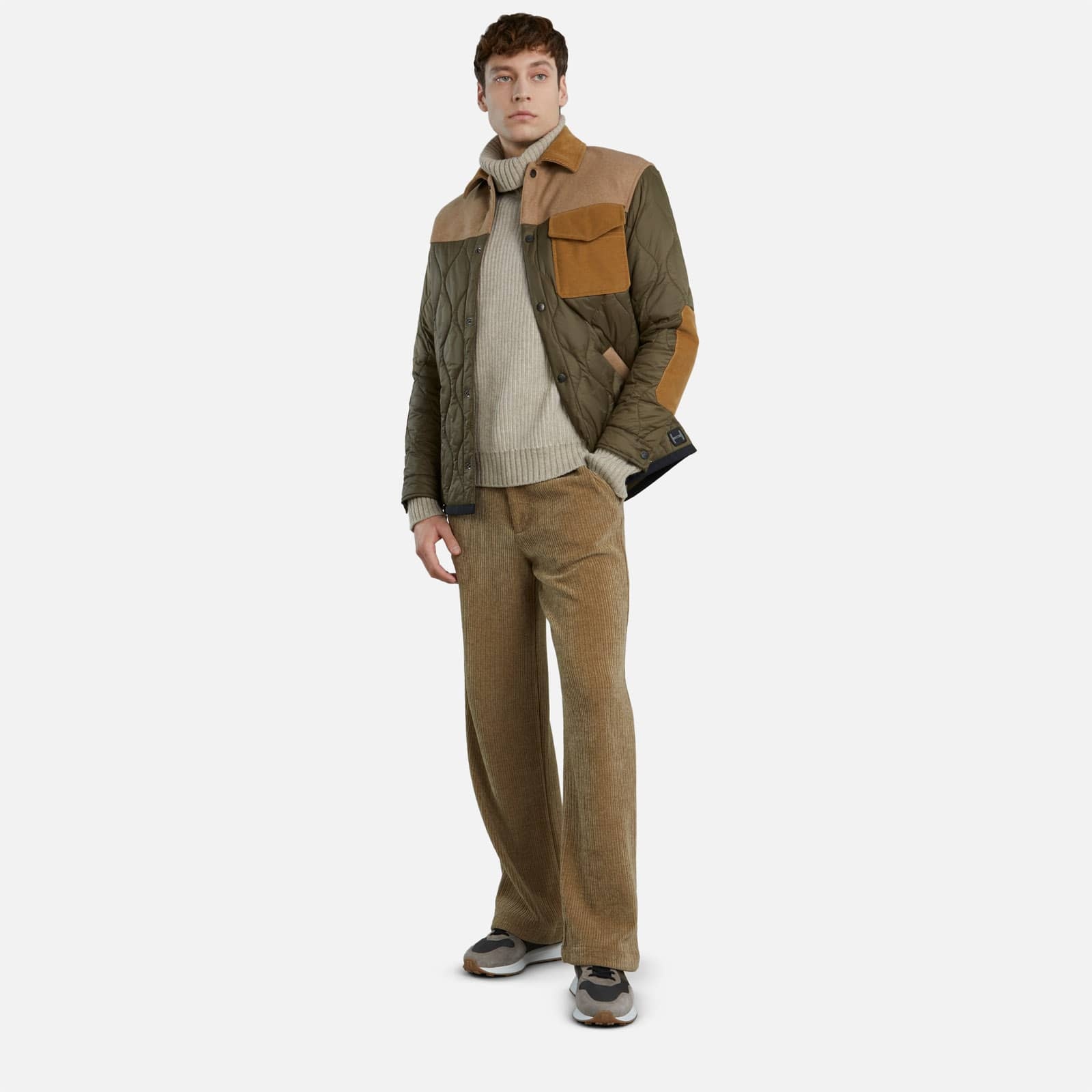 Quilted Shirt Jacket Green Brown Beige - 3