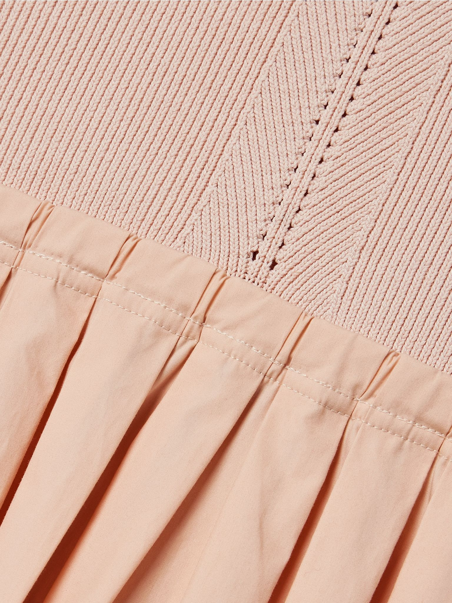 Gene pointelle-knit silk and cotton-blend and pleated cotton-poplin midi dress Blush - 4
