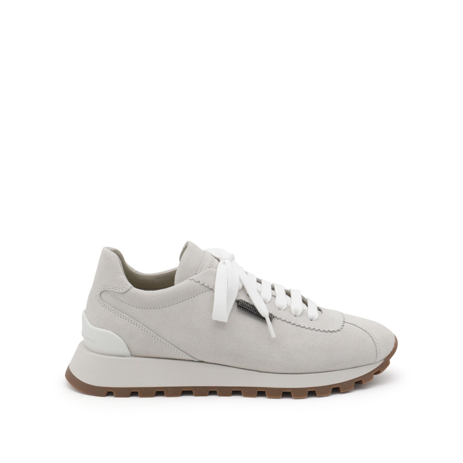 Brunello Cucinelli WHITE AND GREY LEATHER SNEAKERS