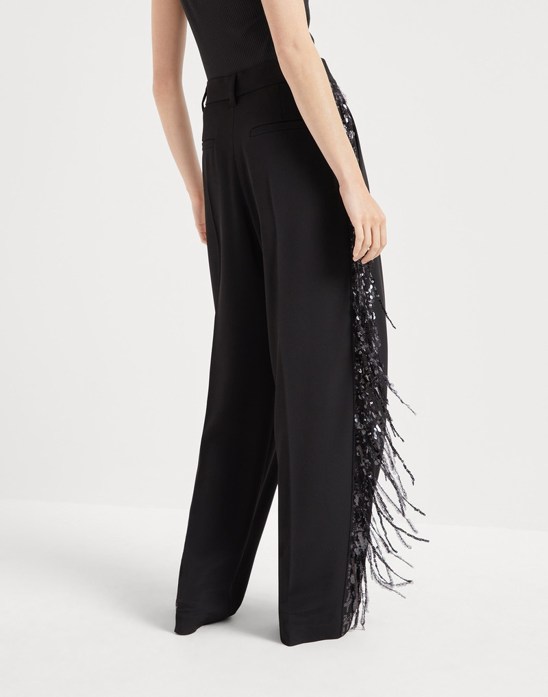 Brunello Cucinelli Silk and acetate crêpe cady relaxed tailored trousers with glistening waterfall embroidery outlook