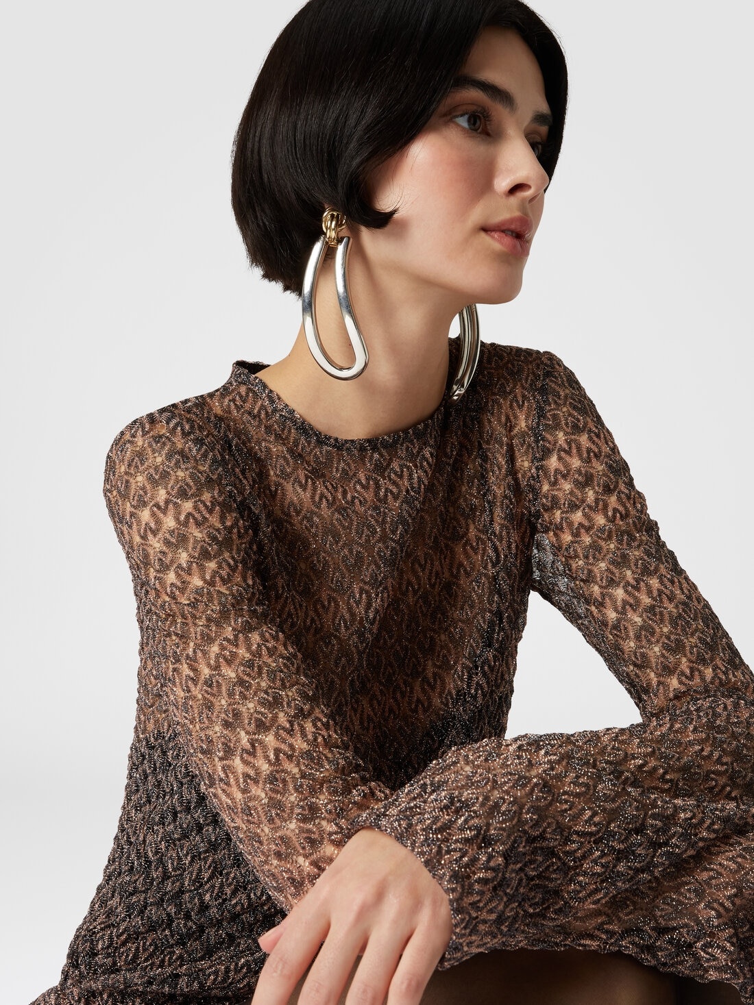 Lameté lace mini-dress with a see-through effect - 5