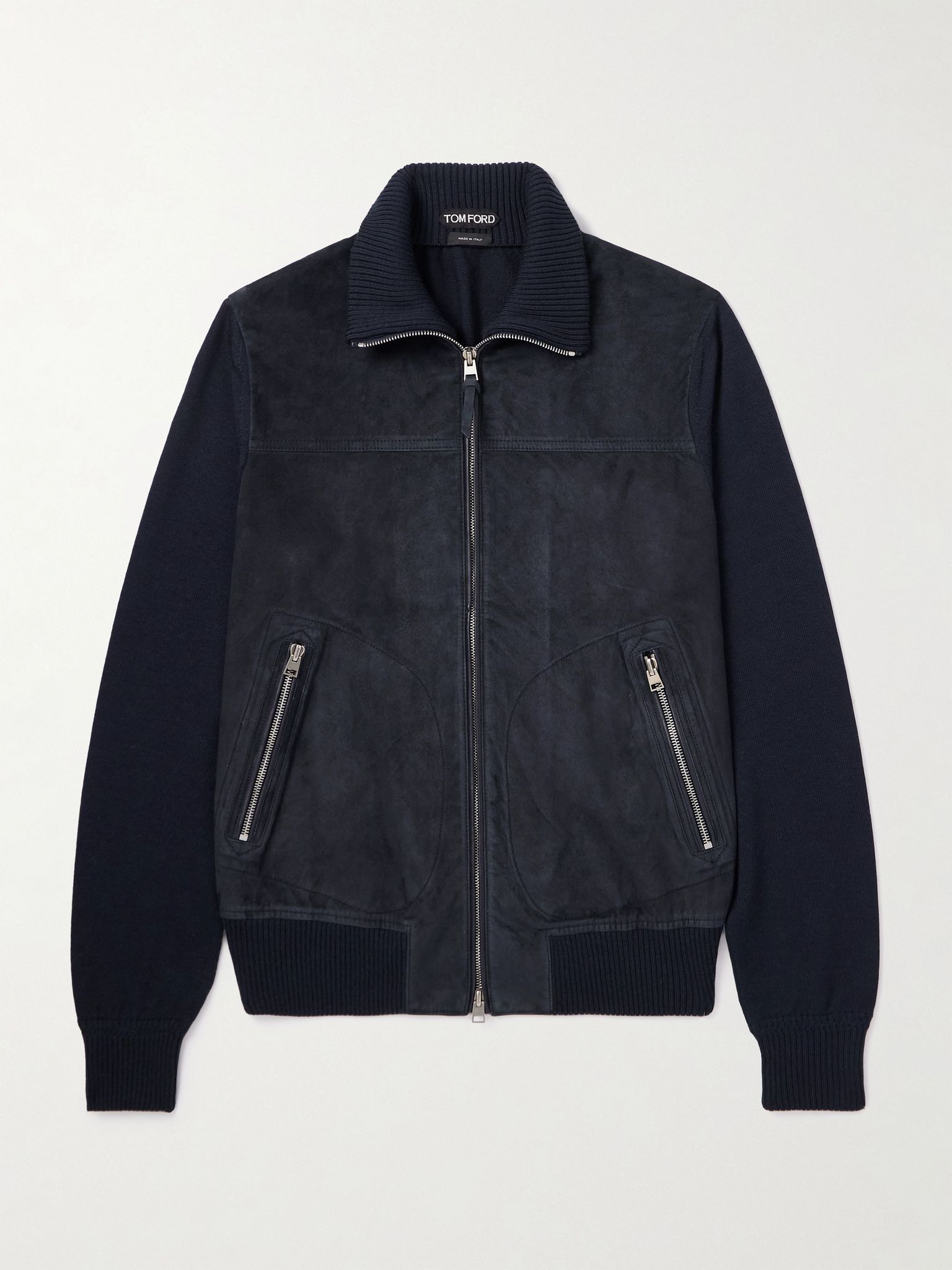 Slim-Fit Suede and Merino Wool and Cashmere-Blend Jacket Navy - 1