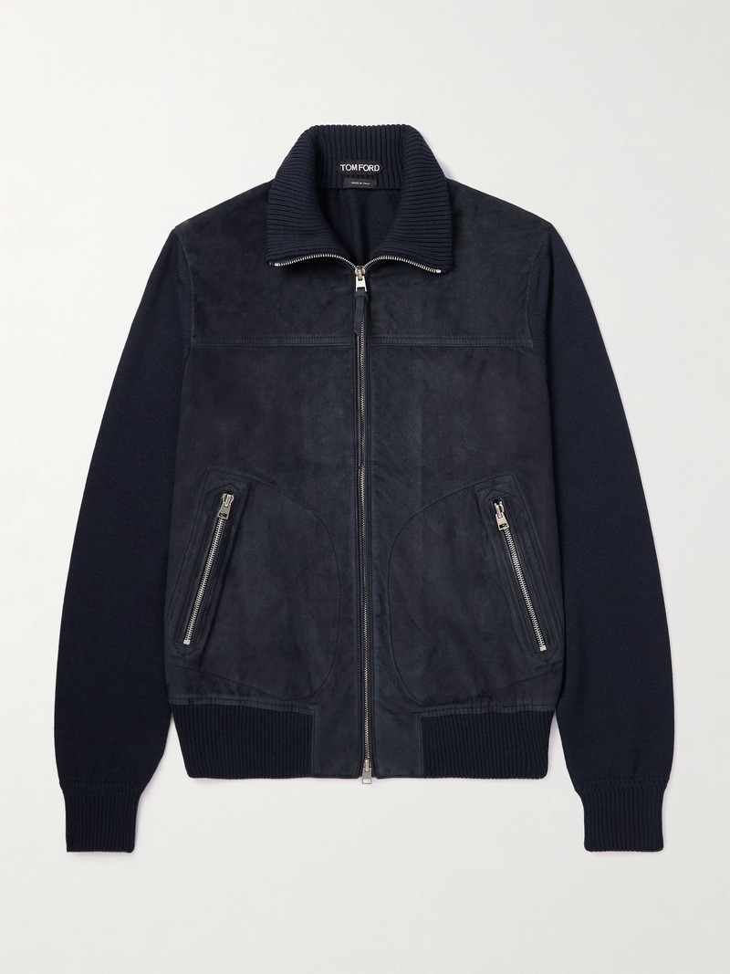 Slim-Fit Suede and Merino Wool and Cashmere-Blend Jacket Navy 1