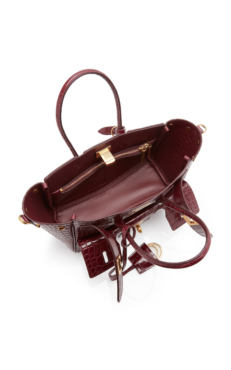 Bel Air Croc-Embossed Leather 휴대용 가방 burgundy 5